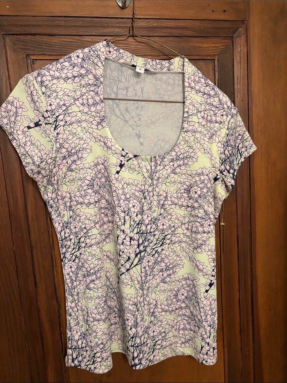 Floral Scoop Neck Women's Top - Light Green & Lavender